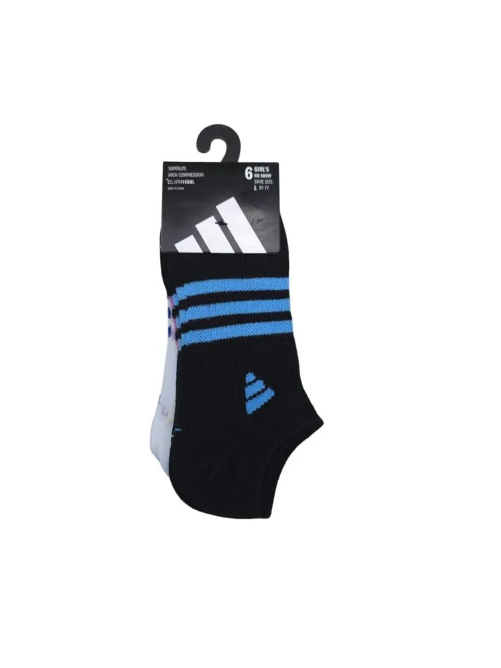 Adidas Girls Superlite Arch Compression No Show Socks 6-Pack Large (5Y-7Y)